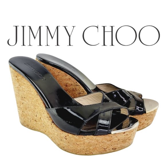 Jimmy Choo Shoes - AUTHENTIC JIMMY CHOO Perfume Black Patent Wedges 35 IT (5 US)